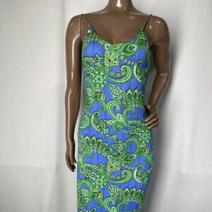 Alice + Olivia Women's Midi Dress Blue Size 4 Delora Spaghetti Strap Paisley